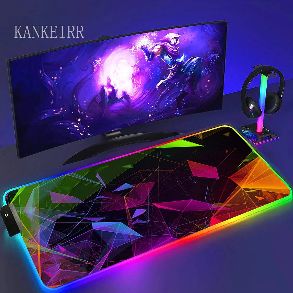 Geometry Large RGB Gamer Mousepad With Backlight Mouse Mat Gaming Mousepads