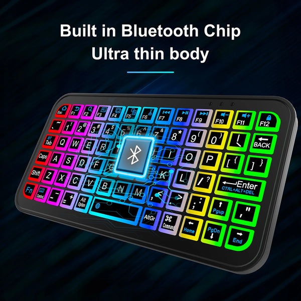 Mini Backlit RGB Bluetooth Keyboard for PC Tablet Laptop Rechargeable