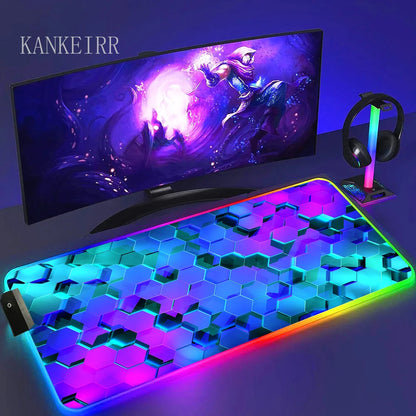 Geometry Large RGB Gamer Mousepad With Backlight Mouse Mat Gaming Mousepads